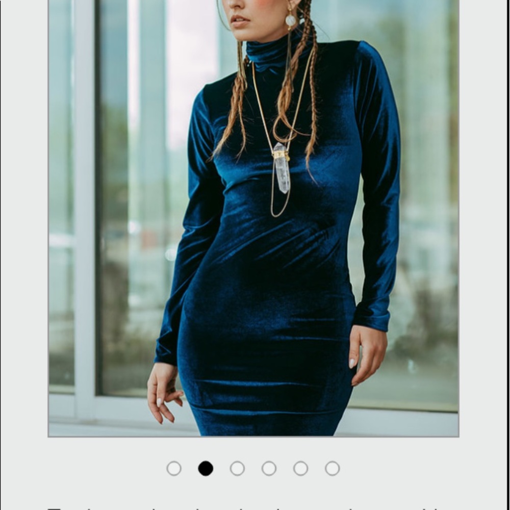 Navy blue velvet dress.